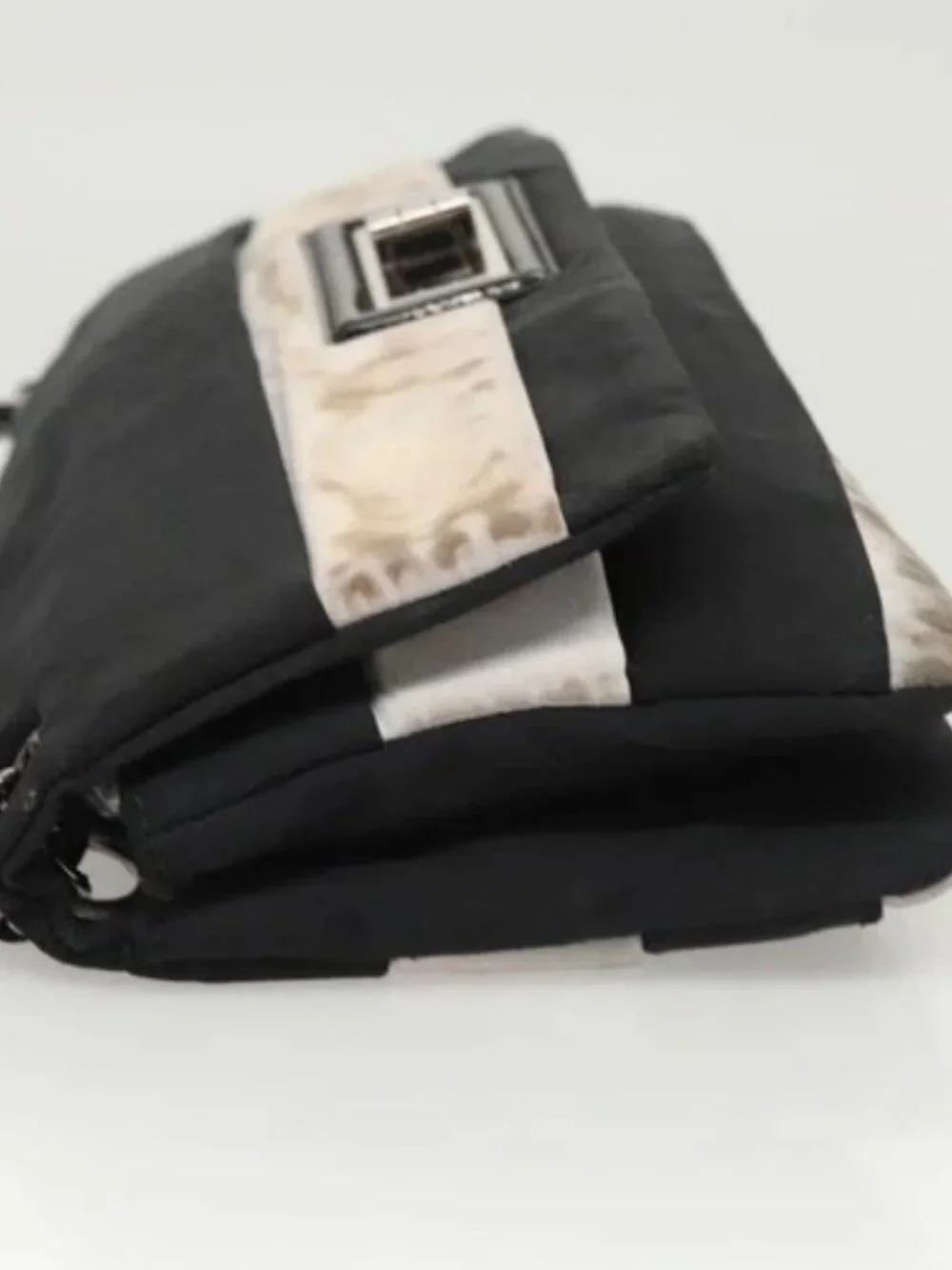 CHANEL Chain Shoulder Bag Nylon Black Silver CC Auth 125969